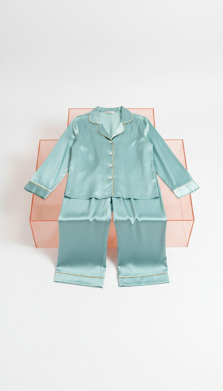 Pyjama soie vert aqua ensemble complet